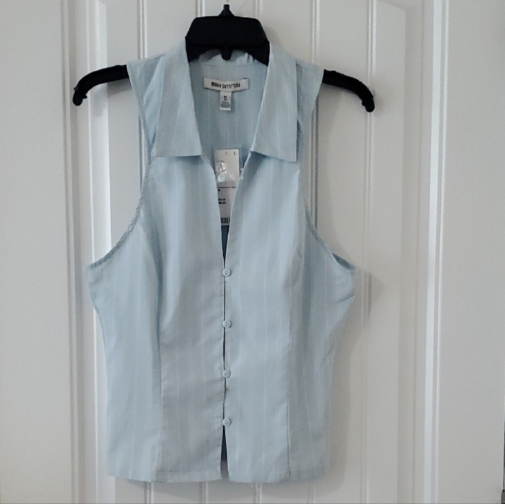 Urban Outfitters Blue Sleeveless Button Down Vest Top